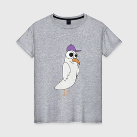 Женская футболка хлопок с принтом Странный птиц птица голубь в кепке чайка на стиле , 100% хлопок | прямой крой, круглый вырез горловины, длина до линии бедер, слегка спущенное плечо | 