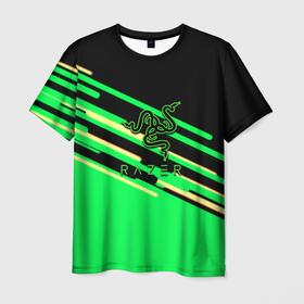Мужская футболка 3D с принтом Razer line green pattern в Санкт-Петербурге, 100% полиэфир | прямой крой, круглый вырез горловины, длина до линии бедер | 