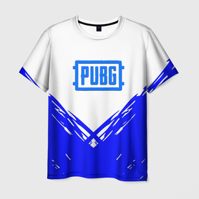 Мужская футболка 3D с принтом PUBG синие краски в Белгороде, 100% полиэфир | прямой крой, круглый вырез горловины, длина до линии бедер | 