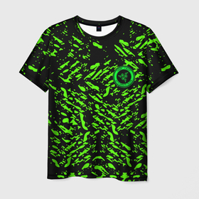 Мужская футболка 3D с принтом Razer краски зелёные , 100% полиэфир | прямой крой, круглый вырез горловины, длина до линии бедер | 