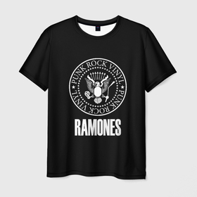 Мужская футболка 3D с принтом Ramones rock logo в Екатеринбурге, 100% полиэфир | прямой крой, круглый вырез горловины, длина до линии бедер | 