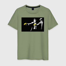 Мужская футболка хлопок с принтом Бэнкси  банановое чтиво в Кировске, 100% хлопок | прямой крой, круглый вырез горловины, длина до линии бедер, слегка спущенное плечо. | 
