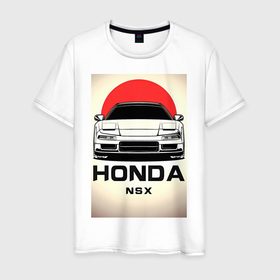 Мужская футболка хлопок с принтом Honda nsx автомобиль , 100% хлопок | прямой крой, круглый вырез горловины, длина до линии бедер, слегка спущенное плечо. | Тематика изображения на принте: 