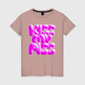 Женская футболка хлопок с принтом Kiss my piss в Новосибирске, 100% хлопок | прямой крой, круглый вырез горловины, длина до линии бедер, слегка спущенное плечо | Тематика изображения на принте: 