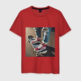 Мужская футболка хлопок с принтом Скейтборд стиль уличный драйв в Кировске, 100% хлопок | прямой крой, круглый вырез горловины, длина до линии бедер, слегка спущенное плечо. | 