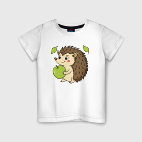 Детская футболка хлопок с принтом Ежик с яблоком в Екатеринбурге, 100% хлопок | круглый вырез горловины, полуприлегающий силуэт, длина до линии бедер | 