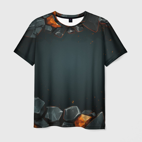 Мужская футболка 3D с принтом Текстурные темные и золотые камни в Курске, 100% полиэфир | прямой крой, круглый вырез горловины, длина до линии бедер | 