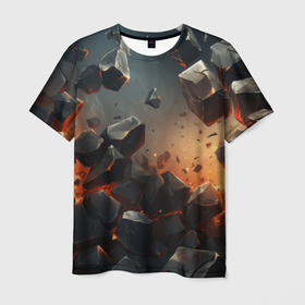 Мужская футболка 3D с принтом Эпичный взрыв из камней в Курске, 100% полиэфир | прямой крой, круглый вырез горловины, длина до линии бедер | Тематика изображения на принте: 