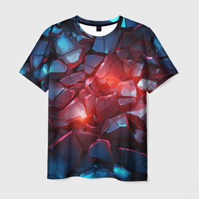 Мужская футболка 3D с принтом Синие камни с красным светом в Курске, 100% полиэфир | прямой крой, круглый вырез горловины, длина до линии бедер | Тематика изображения на принте: 