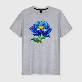 Мужская футболка хлопок Slim с принтом Стилизованный синий цветок в Белгороде, 92% хлопок, 8% лайкра | приталенный силуэт, круглый вырез ворота, длина до линии бедра, короткий рукав | Тематика изображения на принте: 