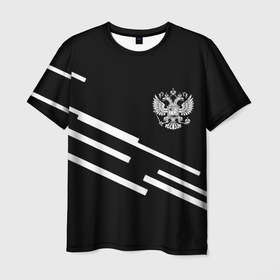 Мужская футболка 3D с принтом Россия геометрия спорт в Новосибирске, 100% полиэфир | прямой крой, круглый вырез горловины, длина до линии бедер | 