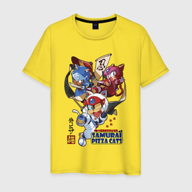 Мужская футболка хлопок с принтом Samurai pizza cats , 100% хлопок | прямой крой, круглый вырез горловины, длина до линии бедер, слегка спущенное плечо. | Тематика изображения на принте: 