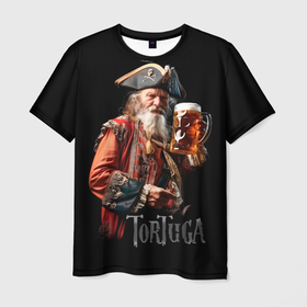Мужская футболка 3D с принтом Старый пират с кружкой пива в Кировске, 100% полиэфир | прямой крой, круглый вырез горловины, длина до линии бедер | Тематика изображения на принте: 