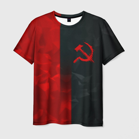 Мужская футболка 3D с принтом СССР геометрия спорт символика в Новосибирске, 100% полиэфир | прямой крой, круглый вырез горловины, длина до линии бедер | 