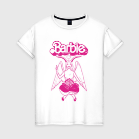 Женская футболка хлопок с принтом Барби Бафомет в Екатеринбурге, 100% хлопок | прямой крой, круглый вырез горловины, длина до линии бедер, слегка спущенное плечо | Тематика изображения на принте: 