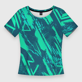 Женская футболка 3D Slim с принтом Абстракция геометрический светло зеленый паттерн в Санкт-Петербурге,  |  | 