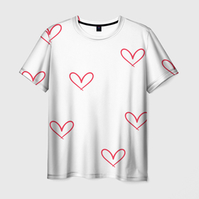 Мужская футболка 3D с принтом Сердца , 100% полиэфир | прямой крой, круглый вырез горловины, длина до линии бедер | 
