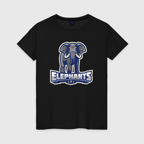 Женская футболка хлопок с принтом Elephants mood в Екатеринбурге, 100% хлопок | прямой крой, круглый вырез горловины, длина до линии бедер, слегка спущенное плечо | 