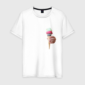 Мужская футболка хлопок с принтом Сердце мороженка в Екатеринбурге, 100% хлопок | прямой крой, круглый вырез горловины, длина до линии бедер, слегка спущенное плечо. | Тематика изображения на принте: 