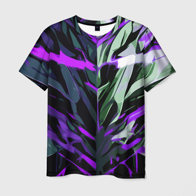 Мужская футболка 3D с принтом Хаотичная чёрно фиолетово абстракция в Петрозаводске, 100% полиэфир | прямой крой, круглый вырез горловины, длина до линии бедер | 