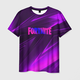 Мужская футболка 3D с принтом Fortnite neon stripes angles logo в Белгороде, 100% полиэфир | прямой крой, круглый вырез горловины, длина до линии бедер | 