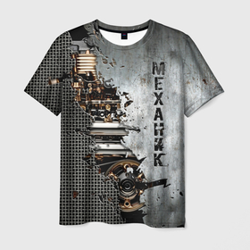 Мужская футболка 3D с принтом Механик железный в Курске, 100% полиэфир | прямой крой, круглый вырез горловины, длина до линии бедер | 