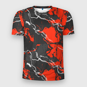 Мужская футболка 3D Slim с принтом Абстракция красное на черном в Петрозаводске, 100% полиэстер с улучшенными характеристиками | приталенный силуэт, круглая горловина, широкие плечи, сужается к линии бедра | Тематика изображения на принте: 