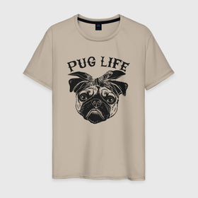 Мужская футболка хлопок с принтом Pug life   мопс хулиган в Кировске, 100% хлопок | прямой крой, круглый вырез горловины, длина до линии бедер, слегка спущенное плечо. | 