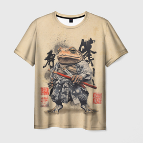Мужская футболка 3D с принтом Жаба самурай   japan aesthetic в Екатеринбурге, 100% полиэфир | прямой крой, круглый вырез горловины, длина до линии бедер | Тематика изображения на принте: 