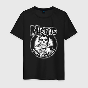 Мужская футболка хлопок с принтом Misfits want your skull rock в Санкт-Петербурге, 100% хлопок | прямой крой, круглый вырез горловины, длина до линии бедер, слегка спущенное плечо. | Тематика изображения на принте: 