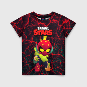 Детская футболка 3D с принтом Brawl Stars скин клубничной Лили в городе Новоалтайск, 100% гипоаллергенный полиэфир | прямой крой, круглый вырез горловины, длина до линии бедер, чуть спущенное плечо, ткань немного тянется | 