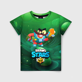Детская футболка 3D с принтом Brawl Stars Клэнси зеленый фон в Ухте, 100% гипоаллергенный полиэфир | прямой крой, круглый вырез горловины, длина до линии бедер, чуть спущенное плечо, ткань немного тянется | Тематика изображения на принте: 