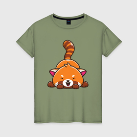 Женская футболка хлопок с принтом Cute red panda в Петрозаводске, 100% хлопок | прямой крой, круглый вырез горловины, длина до линии бедер, слегка спущенное плечо | 