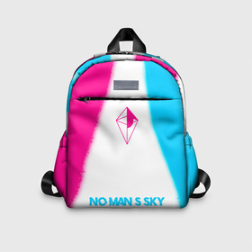 Детский рюкзак 3D с принтом No Mans Sky neon gradient style по центру в Новосибирске, 100% полиэстер | лямки с регулируемой длиной, сверху петелька, чтобы рюкзак можно было повесить на вешалку. Основное отделение закрывается на молнию, как и внешний карман. Внутри дополнительный карман. По бокам два дополнительных кармашка | 