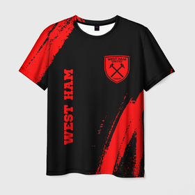 Мужская футболка 3D с принтом West Ham   red gradient вертикально в Рязани, 100% полиэфир | прямой крой, круглый вырез горловины, длина до линии бедер | Тематика изображения на принте: 