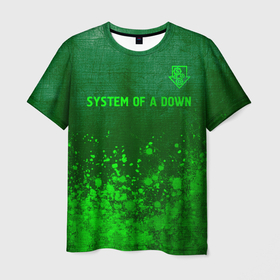 Мужская футболка 3D с принтом System of a Down   green gradient посередине в Рязани, 100% полиэфир | прямой крой, круглый вырез горловины, длина до линии бедер | Тематика изображения на принте: 