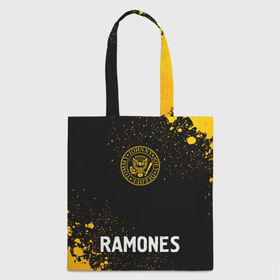 Шоппер 3D с принтом Ramones   gold gradient по центру в Петрозаводске, 100% полиэстер | Плотность: 200 г/м2; Размер: 34×35 см; Высота лямок: 30 см | 