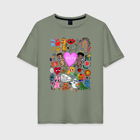 Женская футболка хлопок Oversize с принтом Y2K hope heart   cartoon pop art childrens drawings в Санкт-Петербурге, 100% хлопок | свободный крой, круглый ворот, спущенный рукав, длина до линии бедер
 | 