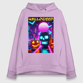 Женское худи Oversize хлопок с принтом Minecraft and halloween  vaporwave в Белгороде, френч-терри — 70% хлопок, 30% полиэстер. Мягкий теплый начес внутри —100% хлопок | боковые карманы, эластичные манжеты и нижняя кромка, капюшон на магнитной кнопке | Тематика изображения на принте: 