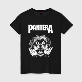 Женская футболка хлопок с принтом Pantera rock dog в Рязани, 100% хлопок | прямой крой, круглый вырез горловины, длина до линии бедер, слегка спущенное плечо | 