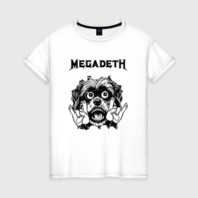 Женская футболка хлопок с принтом Megadeth   rock dog в Петрозаводске, 100% хлопок | прямой крой, круглый вырез горловины, длина до линии бедер, слегка спущенное плечо | 