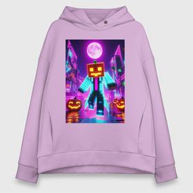 Женское худи Oversize хлопок с принтом Neon halloween and Minecraft   collaboration в Петрозаводске, френч-терри — 70% хлопок, 30% полиэстер. Мягкий теплый начес внутри —100% хлопок | боковые карманы, эластичные манжеты и нижняя кромка, капюшон на магнитной кнопке | Тематика изображения на принте: 