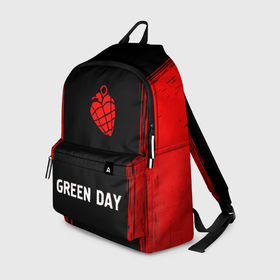 Рюкзак 3D с принтом Green Day   red gradient по центру в Санкт-Петербурге, 100% полиэстер | лямки с регулируемой длиной, сверху петелька, чтобы рюкзак можно было повесить на вешалку. Основное отделение закрывается на молнию, как и внешний карман. Внутри два дополнительных кармана, один из которых закрывается на молнию. По бокам два дополнительных кармашка | 