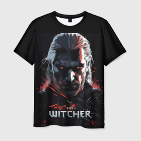 Мужская футболка 3D с принтом The Witcher dark style в Новосибирске, 100% полиэфир | прямой крой, круглый вырез горловины, длина до линии бедер | 