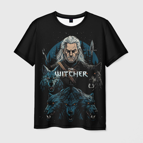 Мужская футболка 3D с принтом The Witcher and wolfs в Тюмени, 100% полиэфир | прямой крой, круглый вырез горловины, длина до линии бедер | Тематика изображения на принте: 