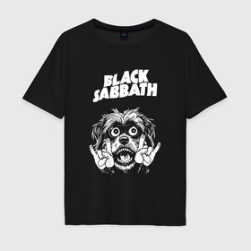 Мужская футболка хлопок Oversize с принтом Black Sabbath rock dog в Тюмени, 100% хлопок | свободный крой, круглый ворот, “спинка” длиннее передней части | 