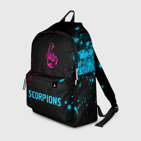 Рюкзак 3D с принтом Scorpions   neon gradient по центру в Петрозаводске, 100% полиэстер | лямки с регулируемой длиной, сверху петелька, чтобы рюкзак можно было повесить на вешалку. Основное отделение закрывается на молнию, как и внешний карман. Внутри два дополнительных кармана, один из которых закрывается на молнию. По бокам два дополнительных кармашка | 