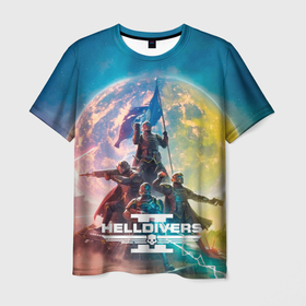 Мужская футболка 3D с принтом Эскалация свободы Helldivers 2 в городе Новоалтайск, 100% полиэфир | прямой крой, круглый вырез горловины, длина до линии бедер | Тематика изображения на принте: 