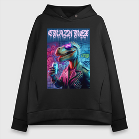 Женское худи Oversize хлопок с принтом Crazy rex   ai art fantasy в Рязани, френч-терри — 70% хлопок, 30% полиэстер. Мягкий теплый начес внутри —100% хлопок | боковые карманы, эластичные манжеты и нижняя кромка, капюшон на магнитной кнопке | 