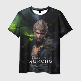 Мужская футболка 3D с принтом Black Myth Wukong dark green Sun Wukong в Новосибирске, 100% полиэфир | прямой крой, круглый вырез горловины, длина до линии бедер | Тематика изображения на принте: 